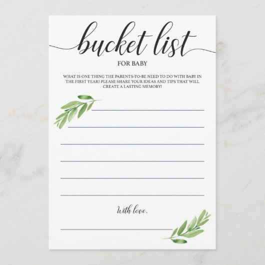 Greenery Baby Bucket List voor eerste kaarten (Voorkant)