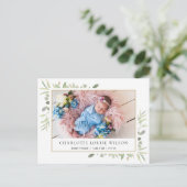 Greenery Baby Foto Birth Announding Dank u Briefkaart (Staand voorkant)