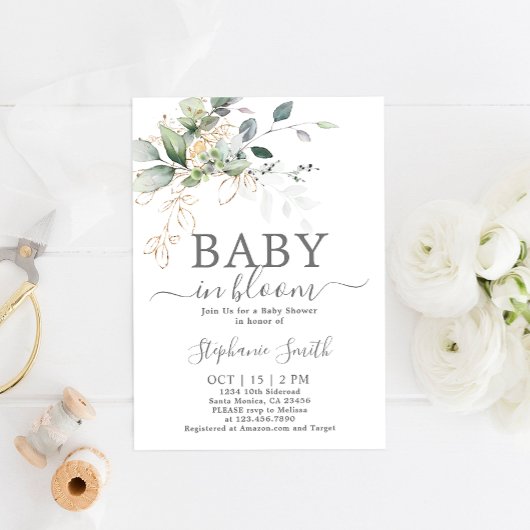 Greenery Baby in Bloom Baby shower Invitation Kaart