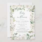 Greenery Baby in Bloom Floral White Baby shower Kaart (Voorkant)
