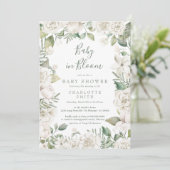 Greenery Baby in Bloom Floral White Baby shower Kaart (Staand voorkant)