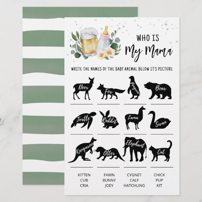 Greenery Baby Is Brewing Who is my mama Game Pink (Voorkant / Achterkant)