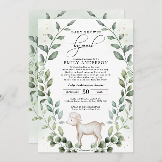 Greenery Baby Lamb Shower by Mail Quarantine Kaart (Voorkant / Achterkant)