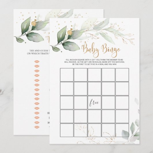 Greenery Baby shower Bingo/Traits de Uitnodiging v (Voorkant / Achterkant)