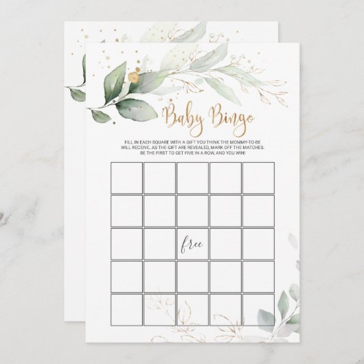 Greenery Baby shower Bingo/Traits Games Kaart (Voorkant / Achterkant)