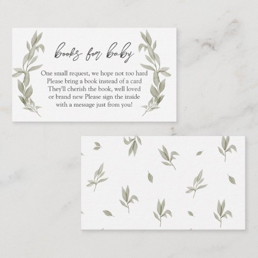 Greenery Baby shower Books for Baby, Book in Lieu Informatiekaartje (Voorkant / Achterkant)