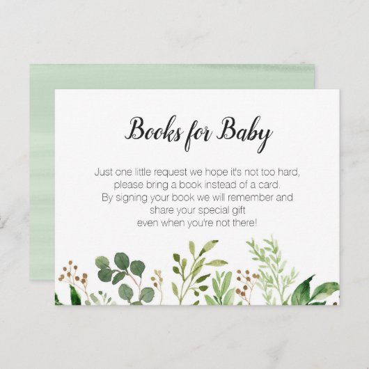 Greenery Baby shower - Breng een boek insert Uitnodiging Briefkaart (Voorkant / Achterkant)