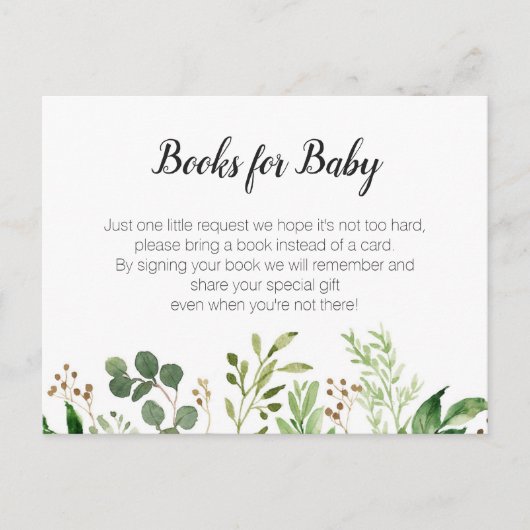 Greenery Baby shower - Breng een boek insert Uitnodiging Briefkaart (Voorkant)
