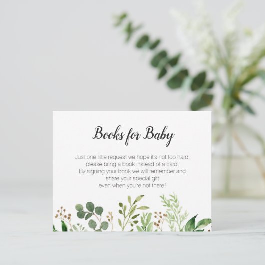 Greenery Baby shower - Breng een boek insert Uitnodiging Briefkaart (Staand voorkant)