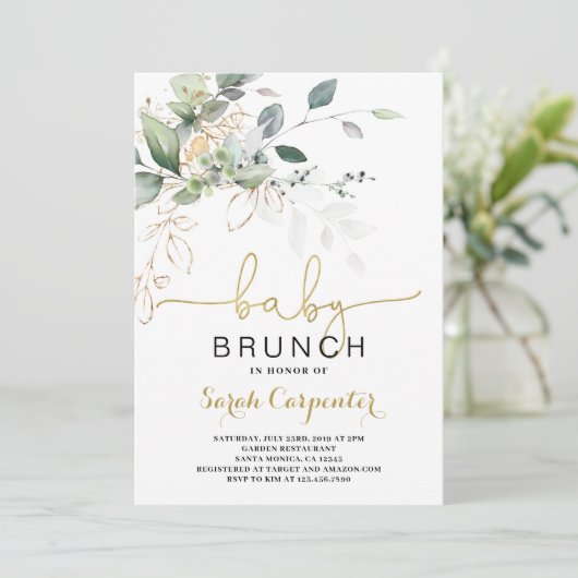 Greenery Baby shower Brunch uitnodiging (Staand voorkant)