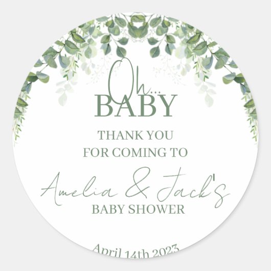 Greenery Baby shower Dank u Sticker (Voorkant)