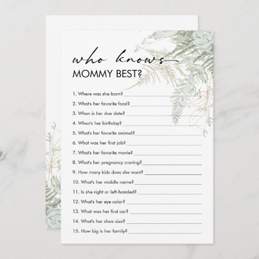 Greenery Baby shower die mama kent beste Kaart (Voorkant / Achterkant)