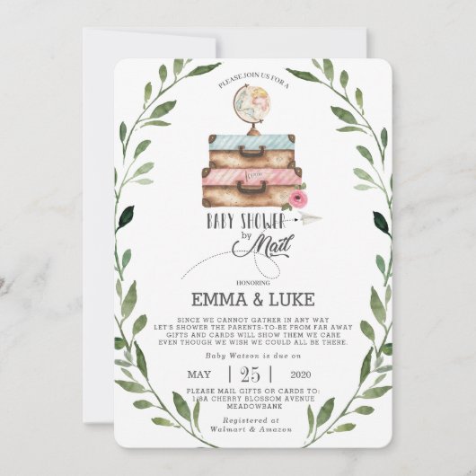 Greenery Baby shower door Mail Lange afstand Meisj Kaart (Voorkant)