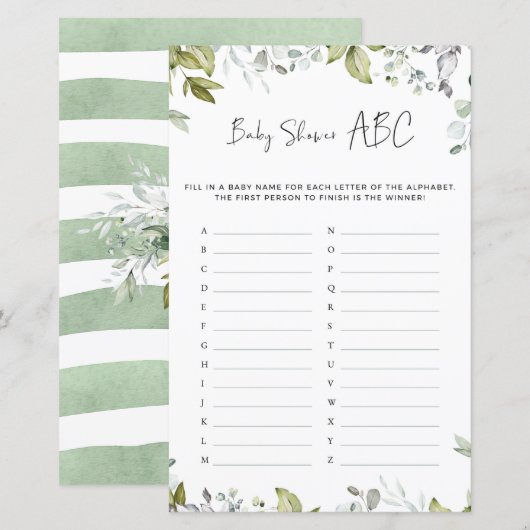 Greenery Baby shower Game - ABC (Voorkant / Achterkant)