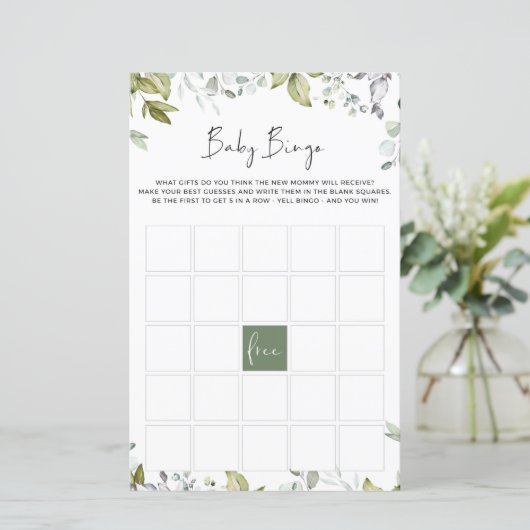 Greenery Baby shower Game - Baby BINGO (Staand voorkant)