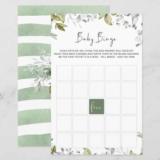 Greenery Baby shower Game - Baby BINGO (Voorkant / Achterkant)
