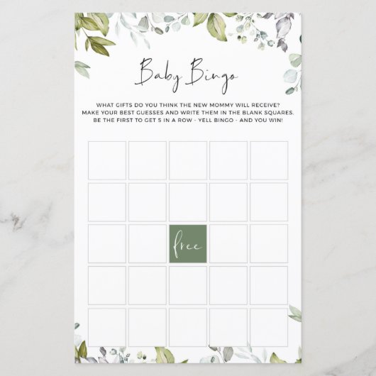Greenery Baby shower Game - Baby BINGO (Voorkant)