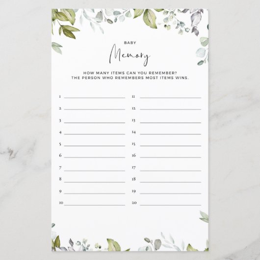 Greenery Baby shower Game - Baby Memory (Voorkant)