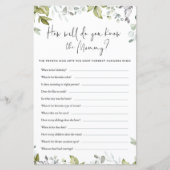Greenery Baby shower Game Hoe goed ken je mama? (Voorkant)
