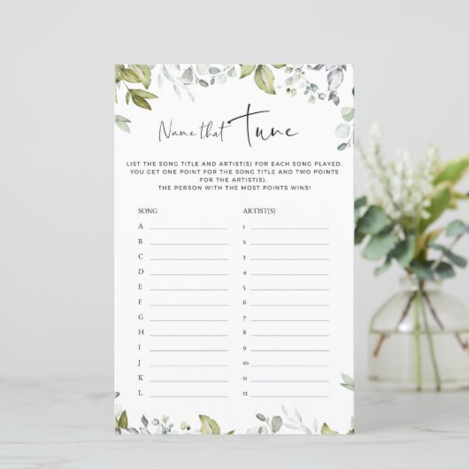 Greenery Baby shower Game Name die Tune (Staand voorkant)