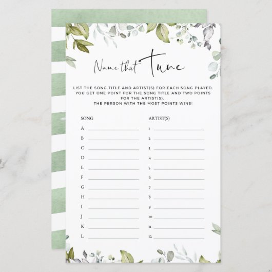 Greenery Baby shower Game Name die Tune (Voorkant / Achterkant)