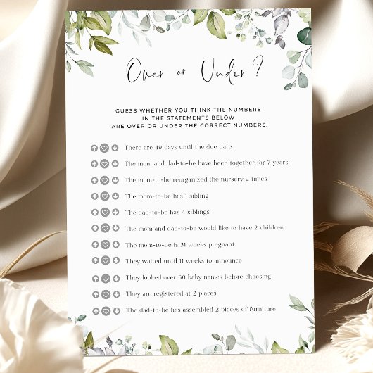 Greenery Baby shower Game over of onder?