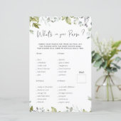 Greenery Baby shower Game Wat zit er in je tas? (Staand voorkant)