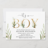 Greenery baby shower Het is een jongensgroen goudb Kaart (Voorkant)