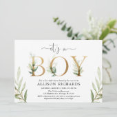 Greenery baby shower Het is een jongensgroen goudb Kaart (Staand voorkant)