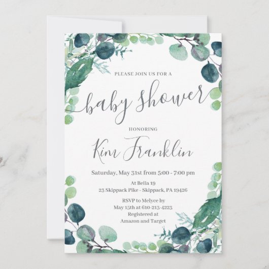 Greenery Baby shower Invitation Aankondiging (Voorkant)