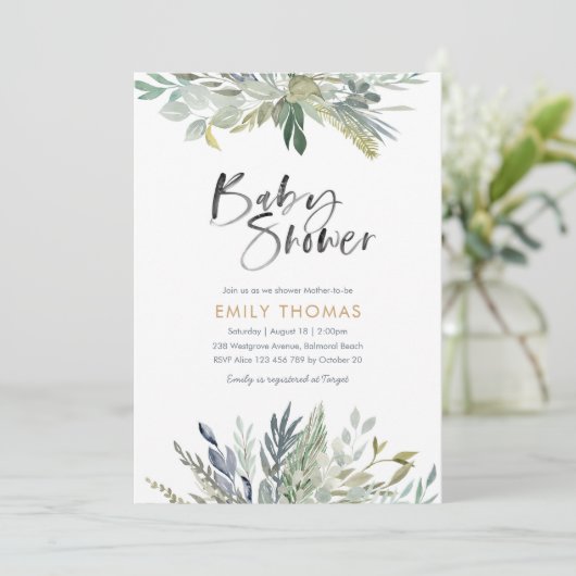Greenery Baby shower Invitation - genderneutraal Kaart (Staand voorkant)