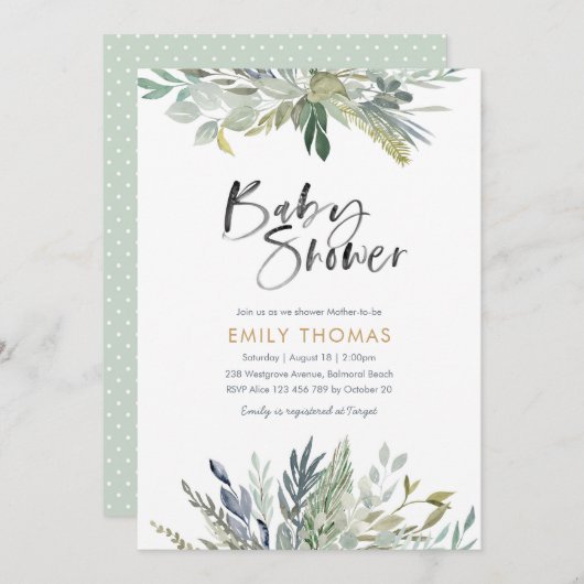 Greenery Baby shower Invitation - genderneutraal Kaart (Voorkant / Achterkant)