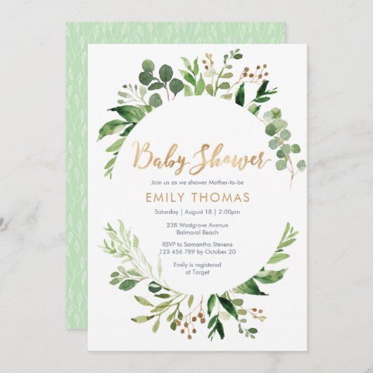 Greenery Baby shower Invitation - genderneutraal Kaart (Voorkant / Achterkant)