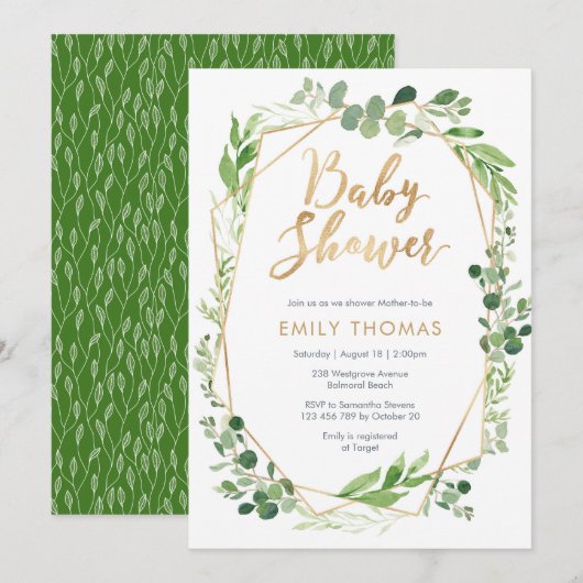 Greenery Baby shower Invitation - genderneutraal Kaart (Voorkant / Achterkant)