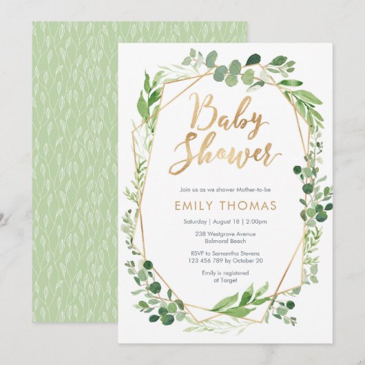 Greenery Baby shower Invitation - genderneutraal Kaart (Voorkant / Achterkant)