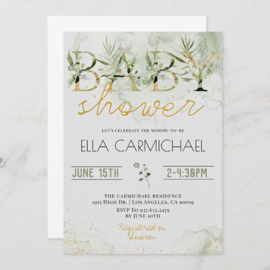 Greenery Baby shower Invitation Kaart (Voorkant / Achterkant)
