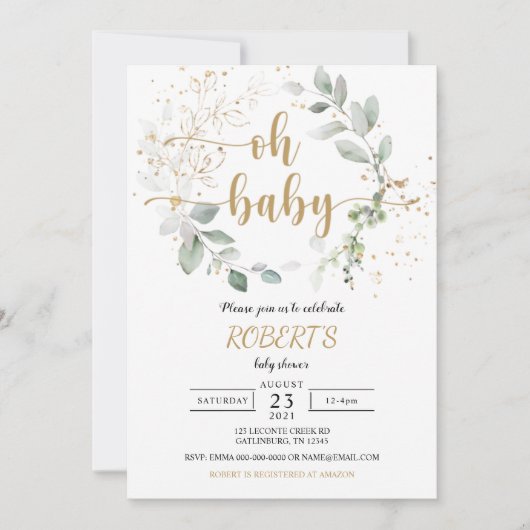 Greenery baby shower Invitation Kaart (Voorkant)