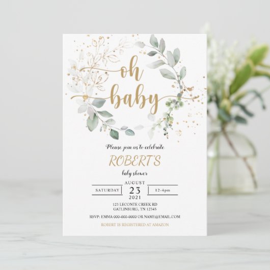 Greenery baby shower Invitation Kaart (Staand voorkant)