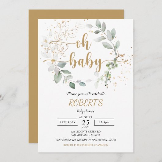 Greenery baby shower Invitation Kaart (Voorkant / Achterkant)