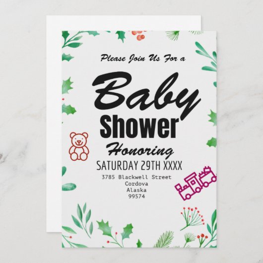 Greenery Baby Shower Invitation Personalized Card Kaart (Voorkant / Achterkant)