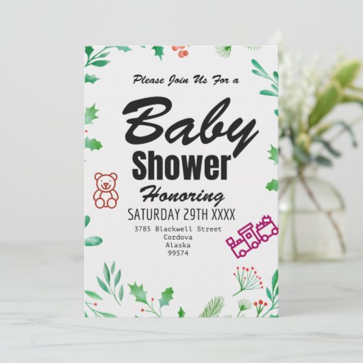 Greenery Baby Shower Invitation Personalized Card Kaart (Staand voorkant)