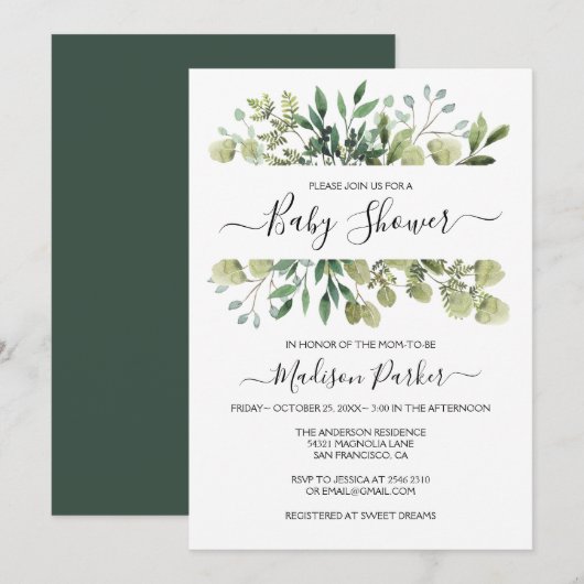 Greenery Baby shower Kaart (Voorkant / Achterkant)