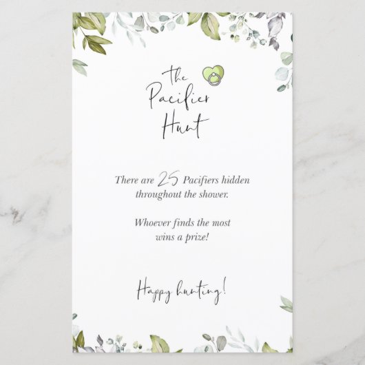 Greenery Baby shower Mini ondertekent de Pacifier  (Voorkant)