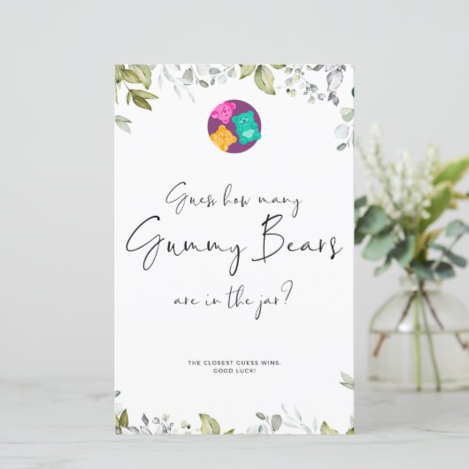 Greenery Baby shower Mini Sign Gummy Beren (Staand voorkant)