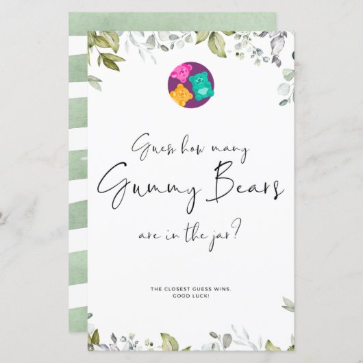 Greenery Baby shower Mini Sign Gummy Beren (Voorkant / Achterkant)