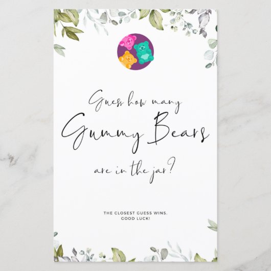 Greenery Baby shower Mini Sign Gummy Beren (Voorkant)