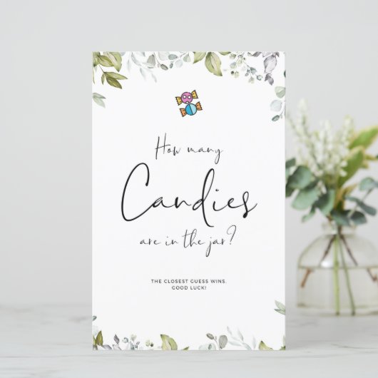 Greenery Baby shower Mini Sign Hoeveel Snoepjes (Staand voorkant)