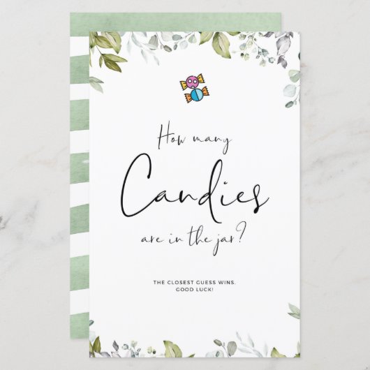 Greenery Baby shower Mini Sign Hoeveel Snoepjes (Voorkant / Achterkant)