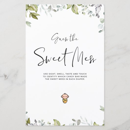 Greenery Baby shower Mini Sign Raad Sweet Mess (Voorkant)