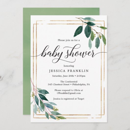 Greenery Baby shower nodigt Kaart uit (Voorkant / Achterkant)
